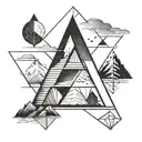 A sleek and modern geometric design incorporating symbols of success and ambition, such as a ladder or a mountain peak tattoo design idea