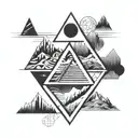 A sleek and modern geometric design incorporating symbols of success and ambition, such as a ladder or a mountain peak tattoo design idea