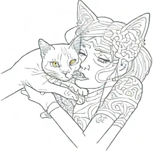 woman with cat and graphics hand placement tattoo design idea
