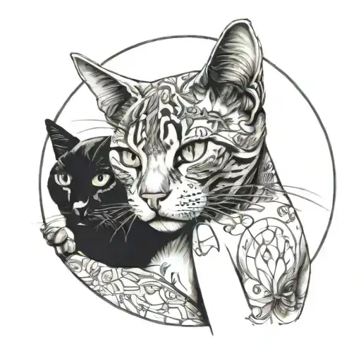 woman with cat and graphics hand placement tattoo design idea