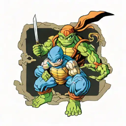 goku fighting the ninja turtles tattoo design idea