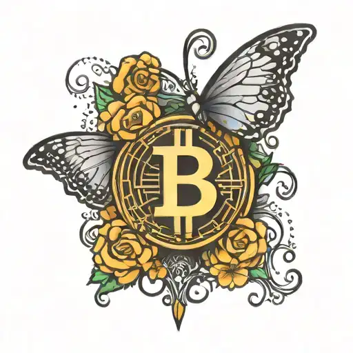 bitcoin symbol with butterfly  tattoo design idea