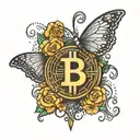 bitcoin symbol with butterfly  tattoo design idea