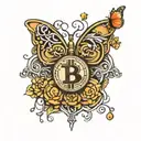bitcoin symbol with butterfly  tattoo design idea