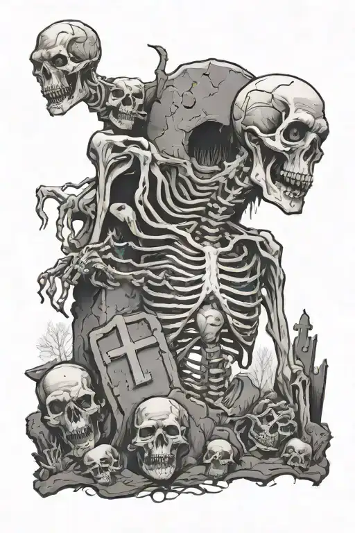 zombie graveyard scene tattoo design idea