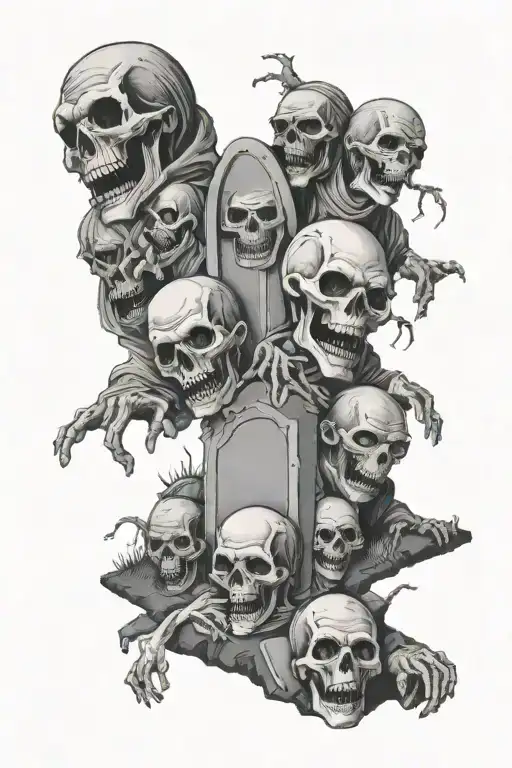 graveyard with zombies  tattoo design idea