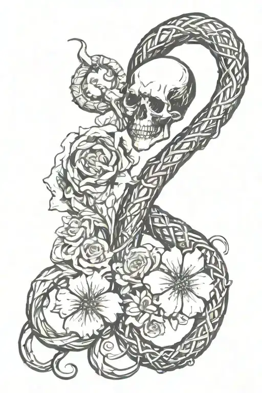 dark mark with flowers intertwined tattoo design idea