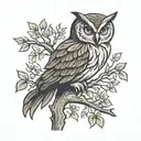 owl in oak tree tattoo design idea