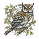 owl in oak tree tattoo design idea