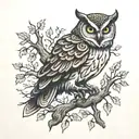 owl in oak tree tattoo design idea