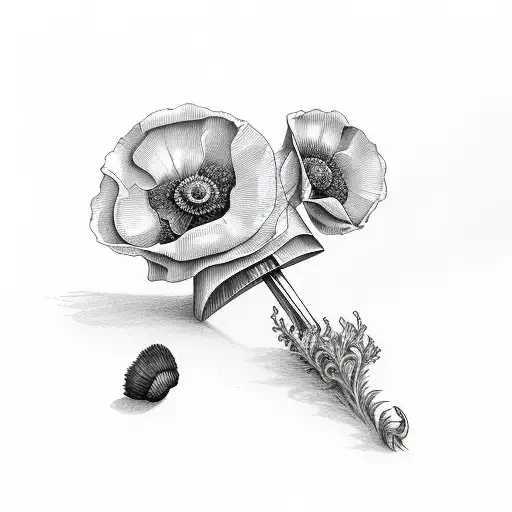 fork with poppy tattoo design idea