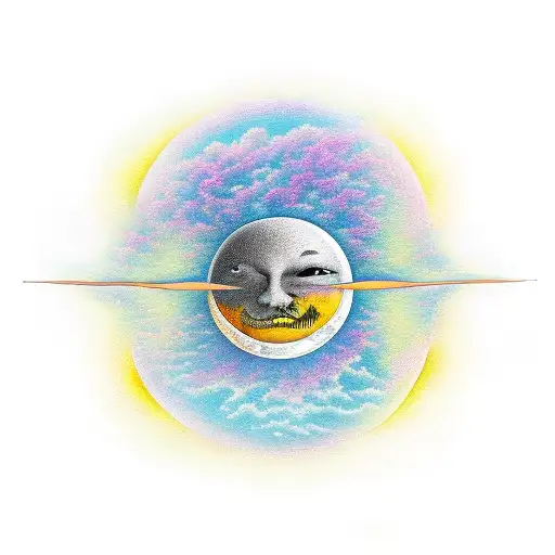 Two victorian windows, one with a sun and one with a moon tattoo design idea