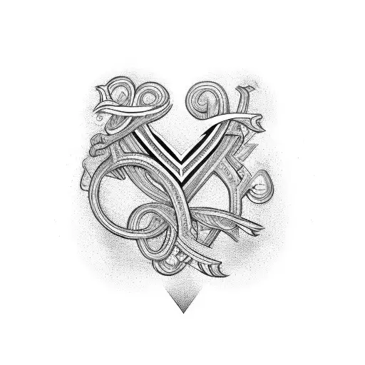 An intricate design of interconnected letter 'S' and hearts symbolizing unconditional love tattoo design idea