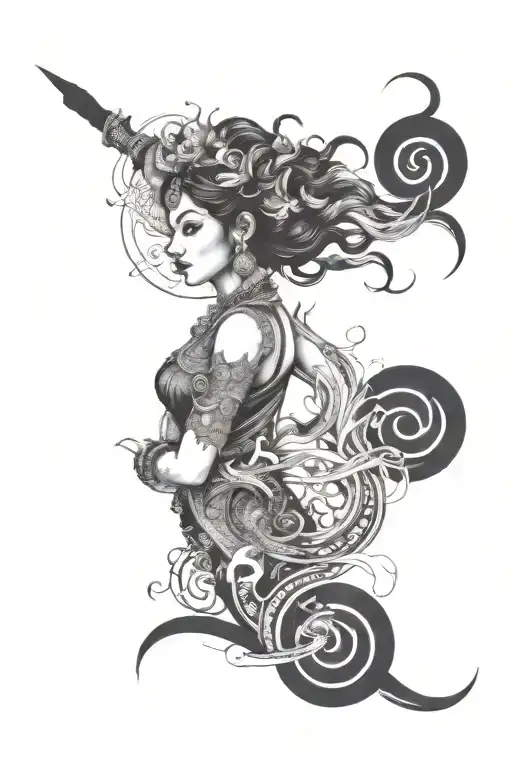 Hindi six armed Goddess tattoo design idea