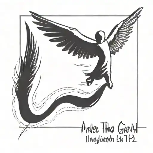 angle wings flying with dates 9-17-1942 and 8-18-1943 with words "and then god stepped in" tattoo design idea