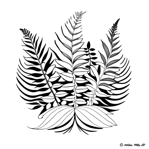 fern leaf and flowers tattoo design idea