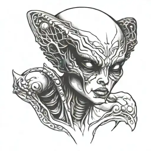 alien face woman tattoo design idea
