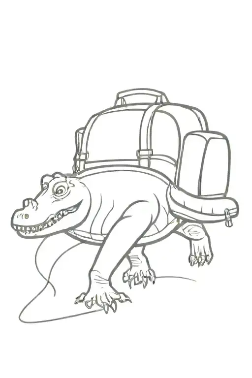 crocodile with a large backpack walking tattoo design idea