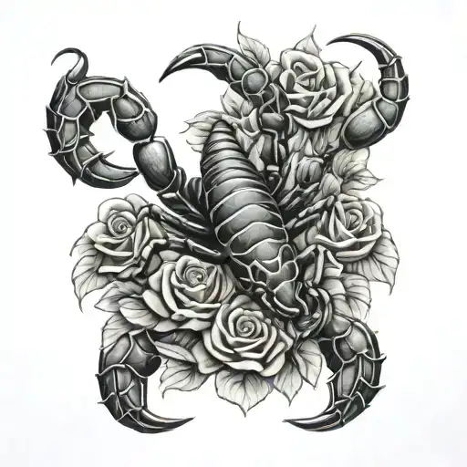 scorpion  and roses  tattoo design idea