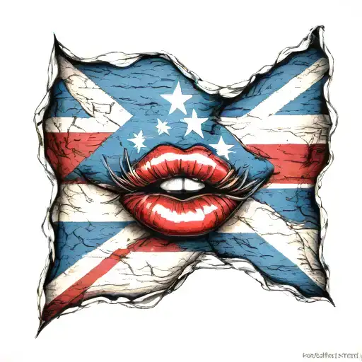 lips and puerto rico flag tattoo design idea
