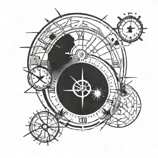 A Doomsday Clock integrated with atomic symbols and equations, highlighting the client's expertise in nuclear engineering tattoo design idea