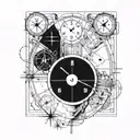 A Doomsday Clock integrated with atomic symbols and equations, highlighting the client's expertise in nuclear engineering tattoo design idea