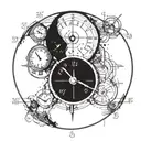 A Doomsday Clock integrated with atomic symbols and equations, highlighting the client's expertise in nuclear engineering tattoo design idea