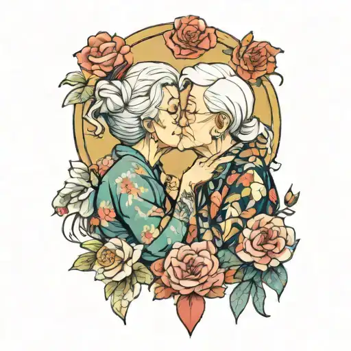 grandma kiss mark tattoo design idea