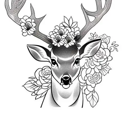 deer with flowers  tattoo design idea
