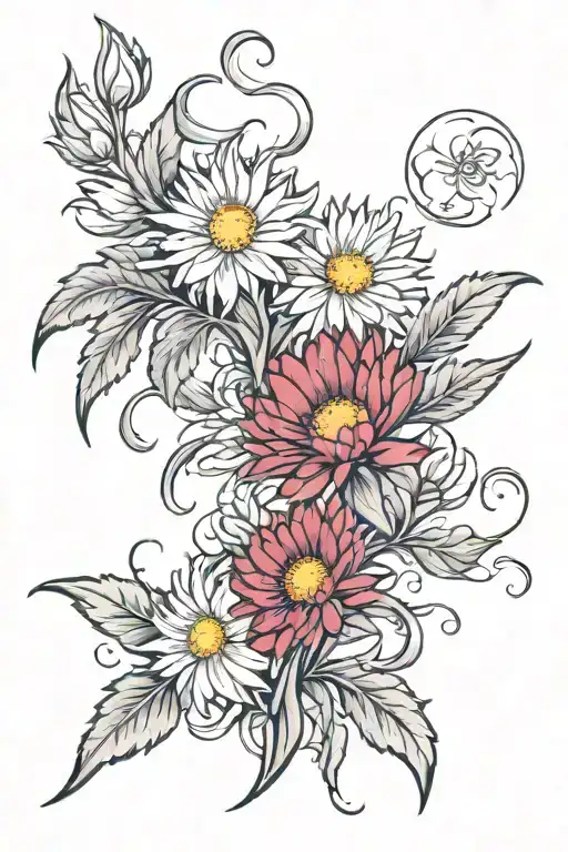 aster flowers in thunderstorm tattoo design idea