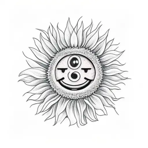 sunflower with smiley face  tattoo design idea