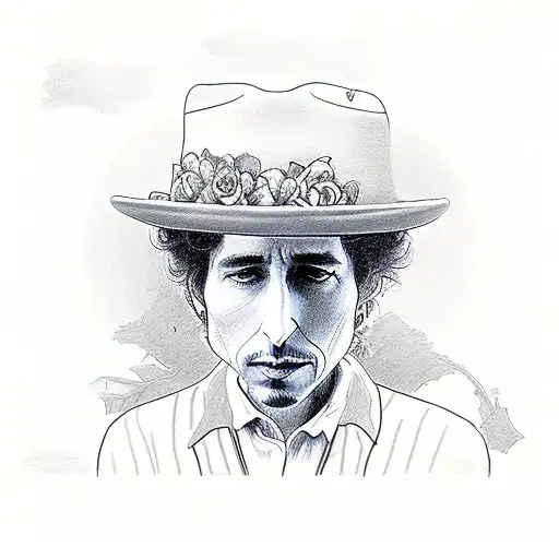 Bob Dylan standing style of jack of hearts hat with flowers tattoo design idea