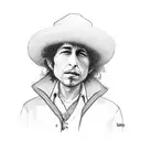 Bob Dylan standing style of jack of hearts hat with flowers tattoo design idea