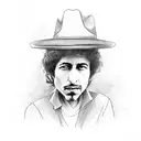 Bob Dylan standing style of jack of hearts hat with flowers tattoo design idea