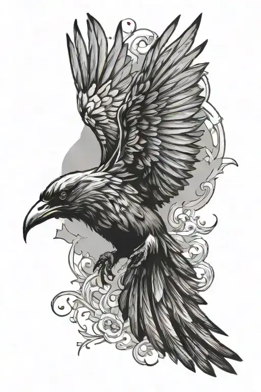 gothic raven flying tattoo design idea