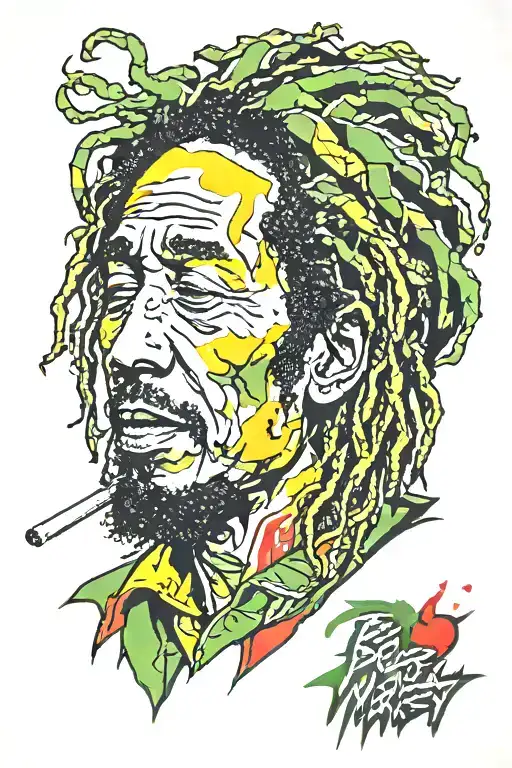 Bob Marley smoking Musiv tattoo design idea