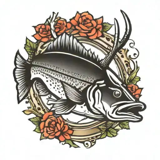 nice simple bass fish with reindeer antlers tattoo design idea