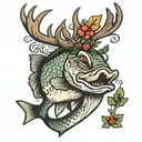 bass fish with reindeer antlers  tattoo design idea
