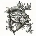 bass fish with reindeer antlers  tattoo design idea