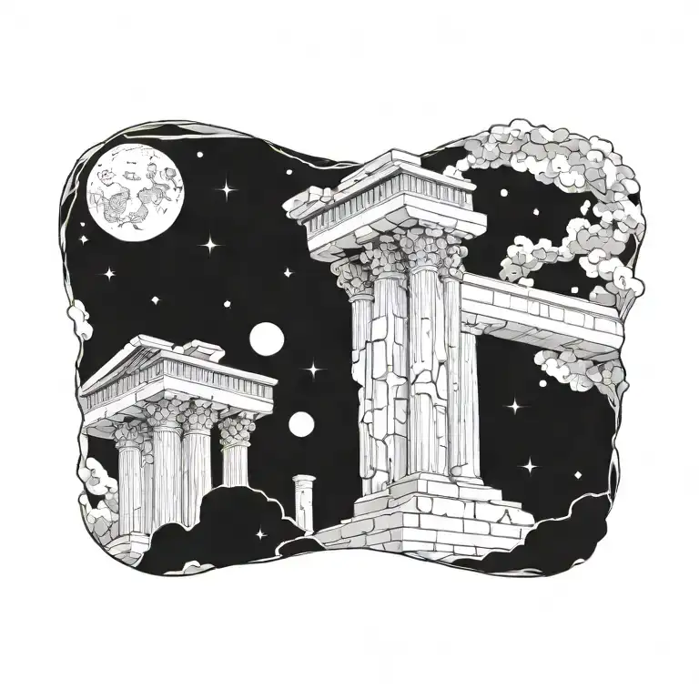 Ancient Greek Ruins and Space tattoo design idea