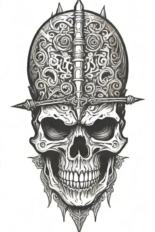 Skull on a spear tattoo design idea