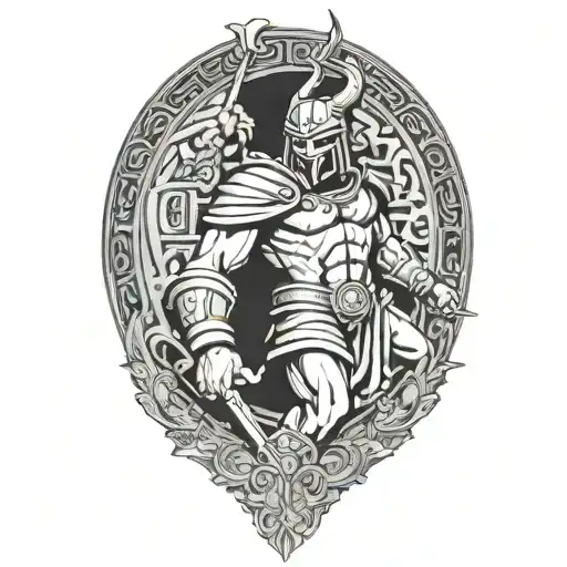 An ancient Greek warrior battling a cyber threat in a mythological setting tattoo design idea