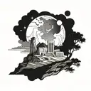 Ancient Greece landscape and Space tattoo design idea