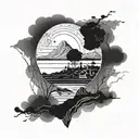 Ancient Greece landscape and Space tattoo design idea