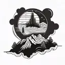 Ancient Greece landscape and Space tattoo design idea