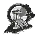 Ancient Greece landscape and Space tattoo design idea