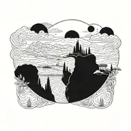 Ancient Greece landscape and Space tattoo design idea