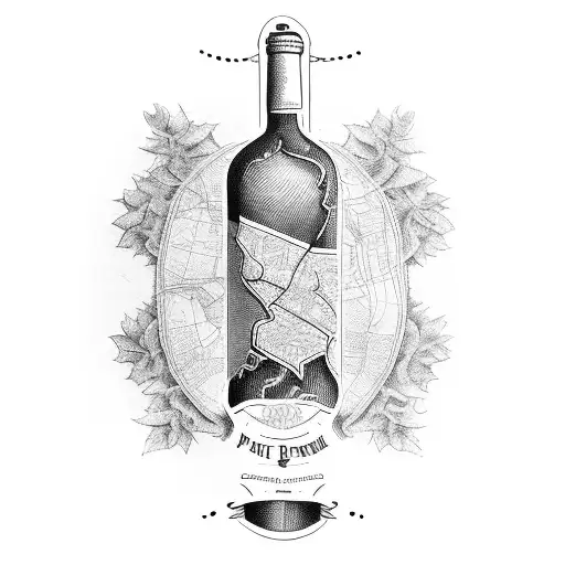 Wine Bottle Label as an Aged Parchment Map tattoo design idea