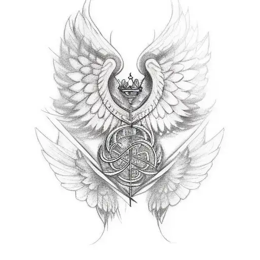 I want a tattoo with wings, an letter R in the middle, and a crown  tattoo design idea
