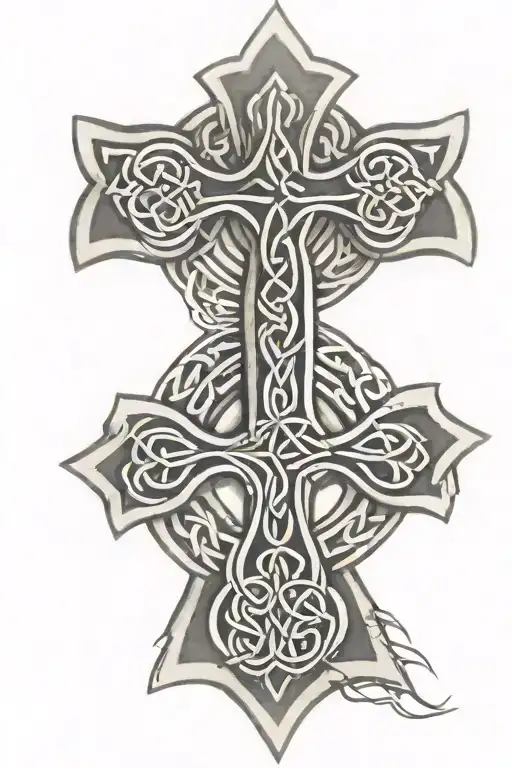 Celtic cross with trinity knot symbol surrounded tattoo design idea